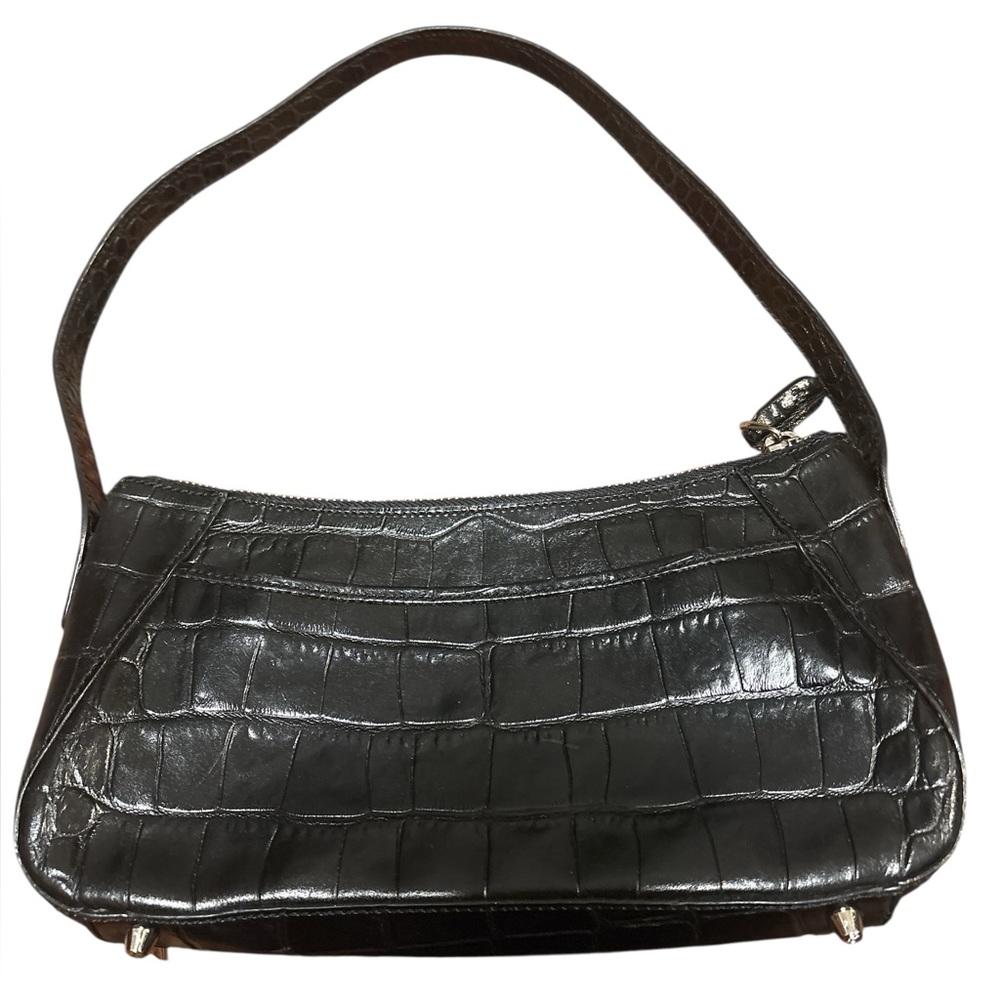 Vintage, Monsac Original, Black Leather, Faux Croc Handbag, Mint Condition,